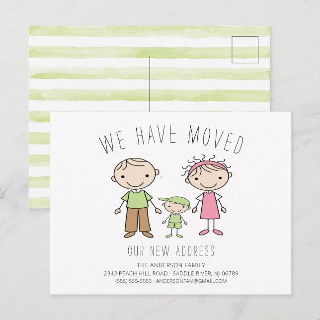 Cute Stick Figure Family Moving Announcement Postcard (Front/Back)