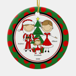 Cute Stick Figure Family of 3 Christmas Ornament