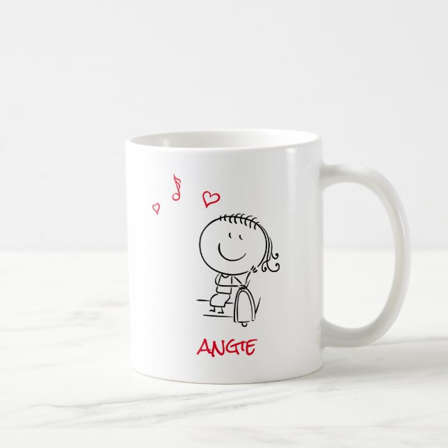 Cute Stick Figure Girl with Hearts and Music Notes Coffee Mug (Right)