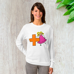 Cute Stick Figure Girl with Plus Sign T-Shirt