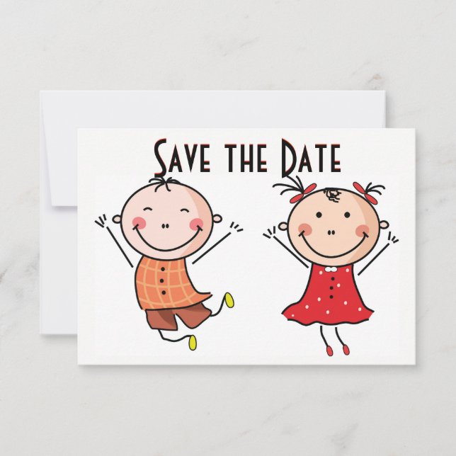 Cute Stick Figure Save the Date Invitation (Front)