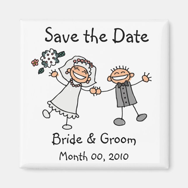 Cute Stick Figures Save the Date Magnets (Front)