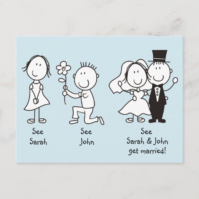 Cute Stick Figures Save the Date Postcards (Front)