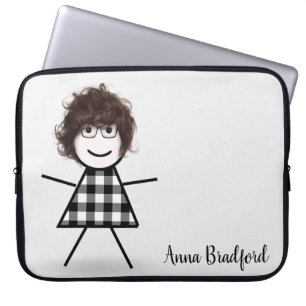 Cute Stick Girl with Hair and Name Laptop Sleeve