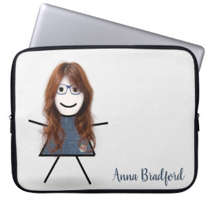 Cute Stick Girl with Hair and Name Laptop Sleeve