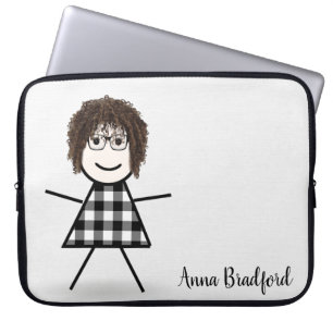 Cute Stick Girl with Hair and Name   Laptop Sleeve
