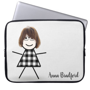 Cute Stick Girl with Hair and Name Laptop Sleeve