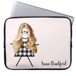 Cute Stick Girl with Hair and Name Laptop Sleeve