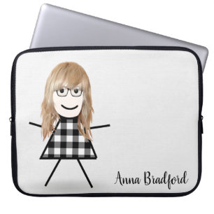 Cute Stick Girl with Hair and Name  Laptop Sleeve