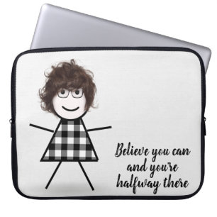 Cute Stick Girl with Hair and Quote Laptop Sleeve