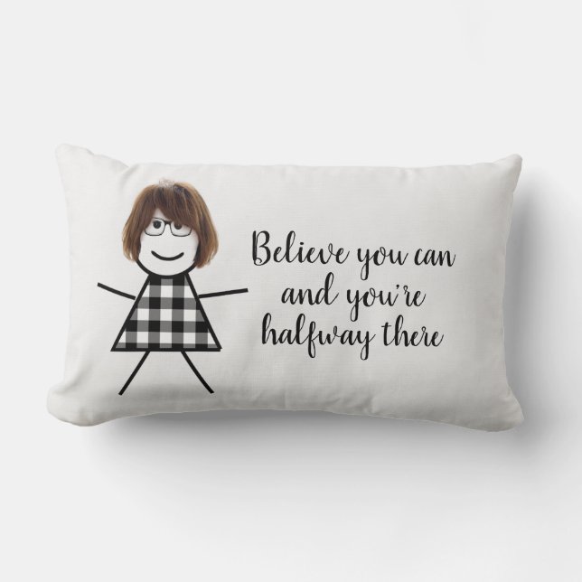 Cute Stick Girl with Hair and Quote    Lumbar Pillow (Front)