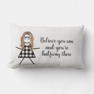 Cute Stick Girl with Hair and Quote   Lumbar Pillow
