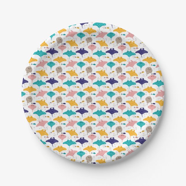 Cute sting ray and manta ray fish pattern paper plate (Front)