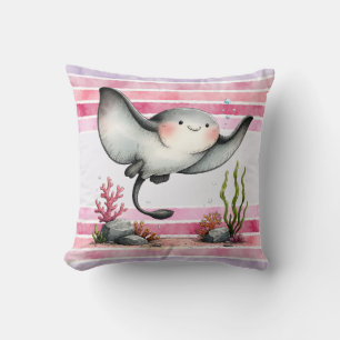 Cute Stingray Underwater Kids’ Beach Design Throw Pillow