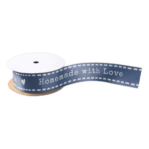 Cute Stitches Blue Homemade Business Thank You Satin Ribbon
