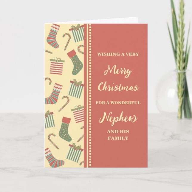 Cute Stockings Nephew & Family Merry Christmas Card (Front)