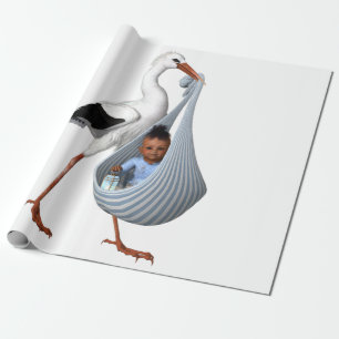 Cute Stork & Baby Modern Baby Shower Wrapping Paper
