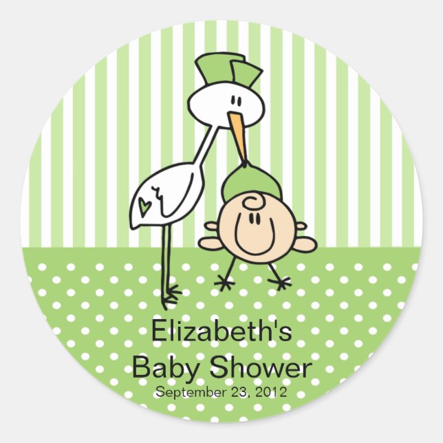 Cute Stork Baby Neutral Baby Shower Classic Round Sticker (Front)