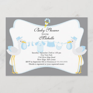 Cute Stork Boy Baby Shower Invitation