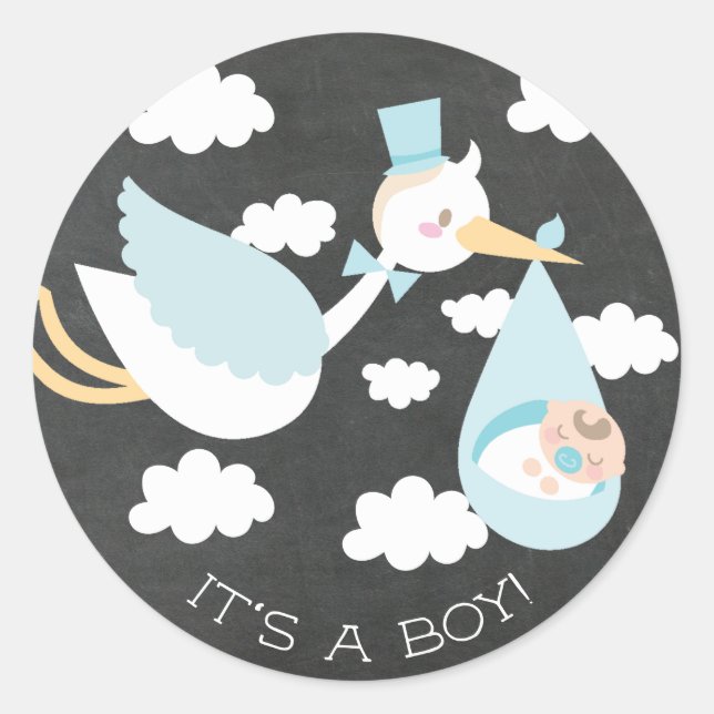 Cute Stork C'est un GARÇON Favoriser Sticker (Devant)
