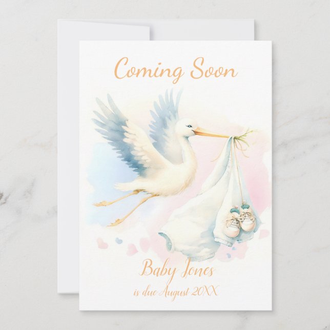 Cute Stork coming soon announcement Invitation (Front)