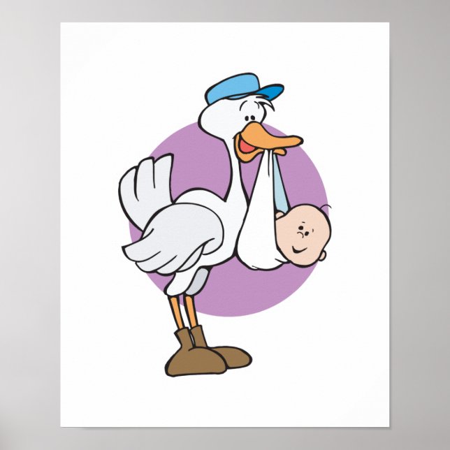 cute stork delivering baby poster (Front)