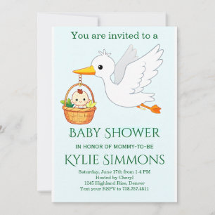 Cute Stork Gender Neutral Baby Shower Invitation