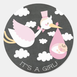 Cute Stork It' a Girl Favour Sticker