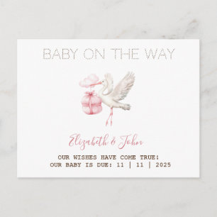 Cute Stork Pink Present Announcement Postcard