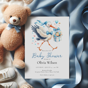 Cute Stork With Baby Invitation