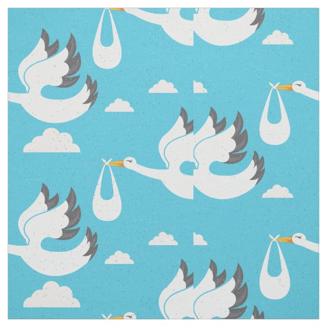 Cute Storks carrying babies pattern Fabric (Swatch)