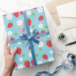 Cute Strawberries and flowers girly sweet kawaii Wrapping Paper