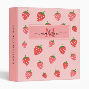 Cute Strawberries Cookbook Monogram Recipe Binder
