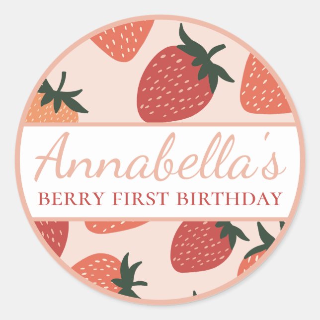 Cute Strawberries Custom Name Berry Classic Round Sticker (Front)