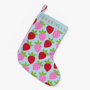 Cute Strawberries in Pink Red Blue Personalized Small Christmas Stocking