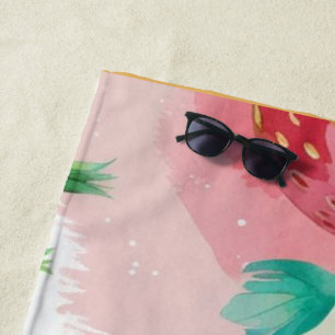Cute strawberries rainbow birthday party beach towel
