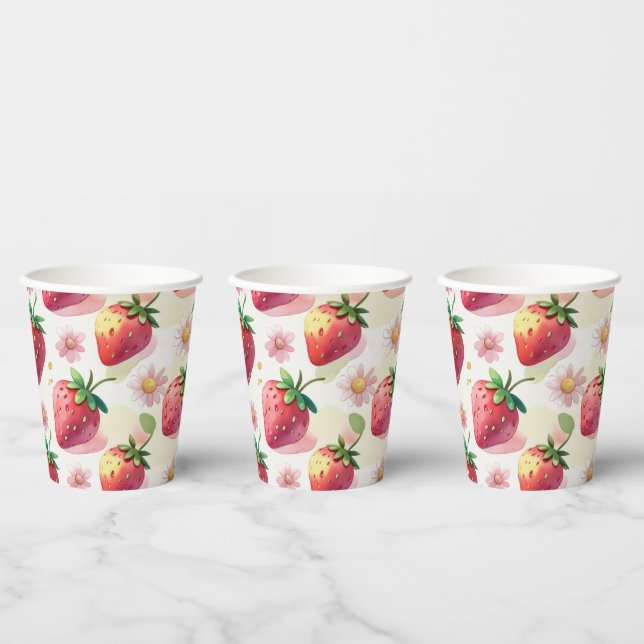 Cute strawberries rainbow birthday party paper cups (Multi)
