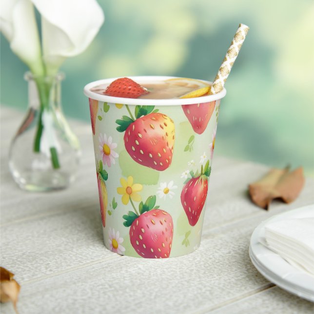 Cute strawberries rainbow birthday party paper cups (Insitu)
