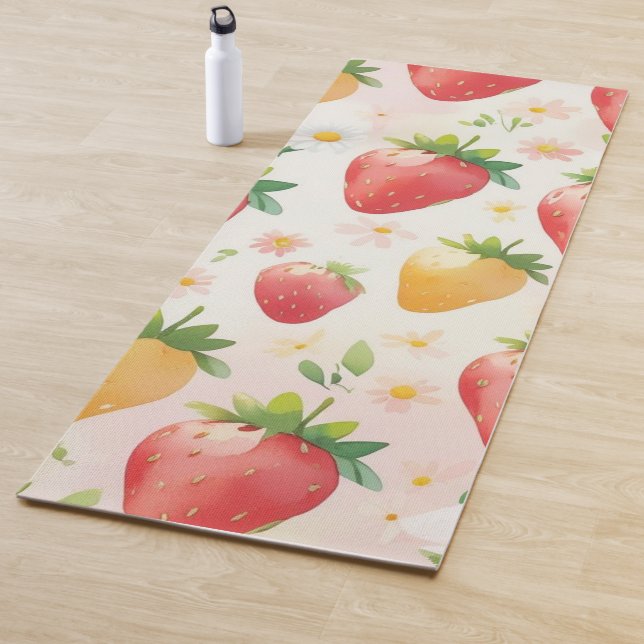 Cute strawberries rainbow birthday party yoga mat (In Situ)