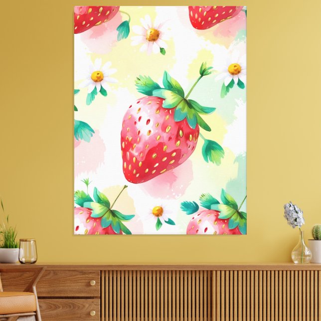 Cute strawberries rainbow Daisy birthday party Canvas Print (Insitu(LivingRoom))