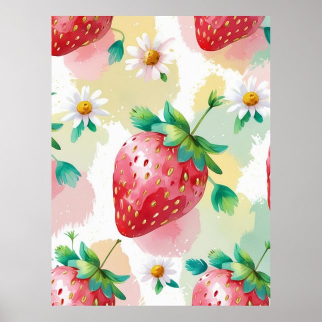 Cute strawberries rainbow Daisy birthday party Poster (Front)