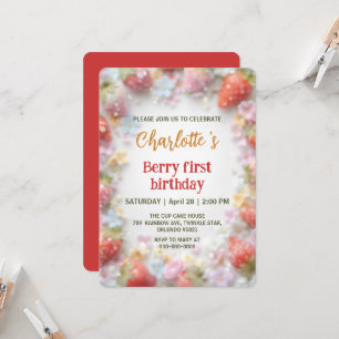 Cute strawberries rainbow pattern 1st birthday invitation