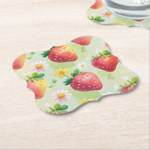 Cute strawberries rainbow pattern birthday party paper coaster