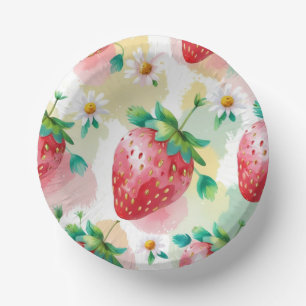 Cute strawberries rainbow pattern birthday party paper plate