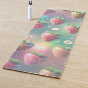 Cute strawberries rainbow pattern party yoga mat