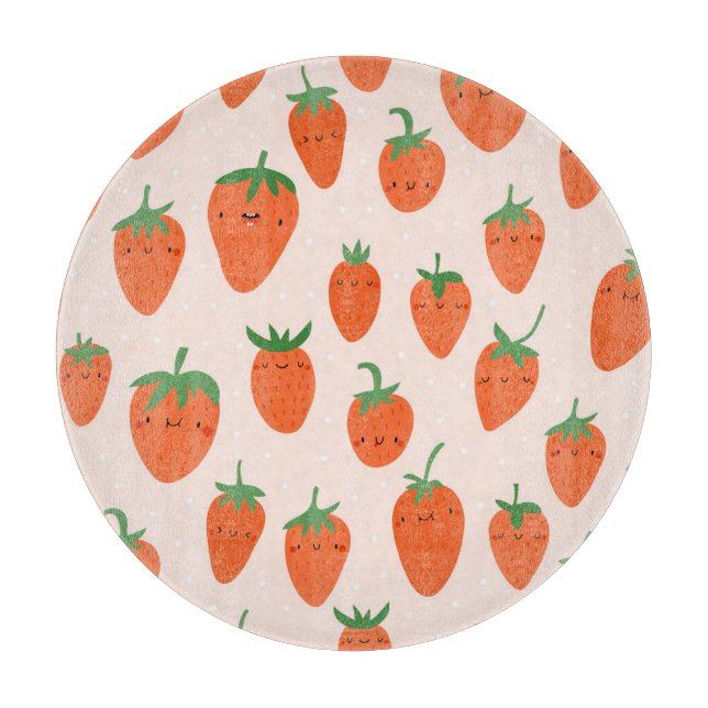 Cute Strawberries: Vintage Cartoon Pattern Cutting Board (Front)