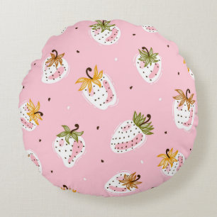 Cute Strawberries vintage Seamless pattern. Fruit  Round Pillow