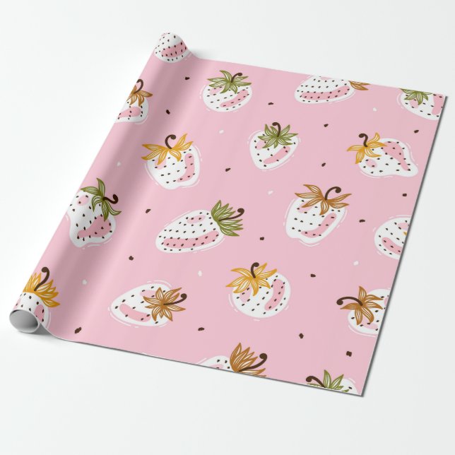 Cute Strawberries vintage Seamless pattern. Fruit  Wrapping Paper (Unrolled)