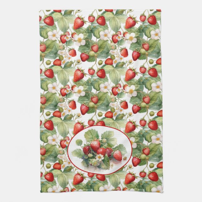 Cute Strawberries Watercolor  Kitchen Towel (Vertical)