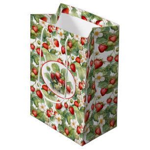 Cute Strawberries Watercolor Medium Gift Bag